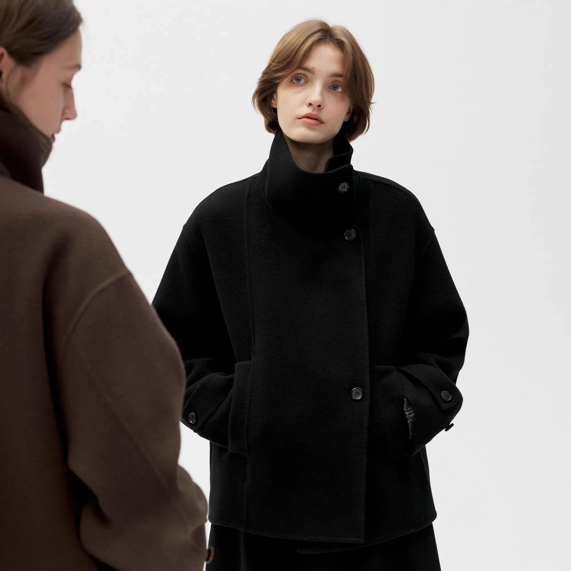 h家同款双面羊毛大衣女 高端质感立领单排扣设计感短款羊绒外套,女装/女士精品,毛呢外套,淘宝优惠券,粉丝福利购,淘宝优惠卷