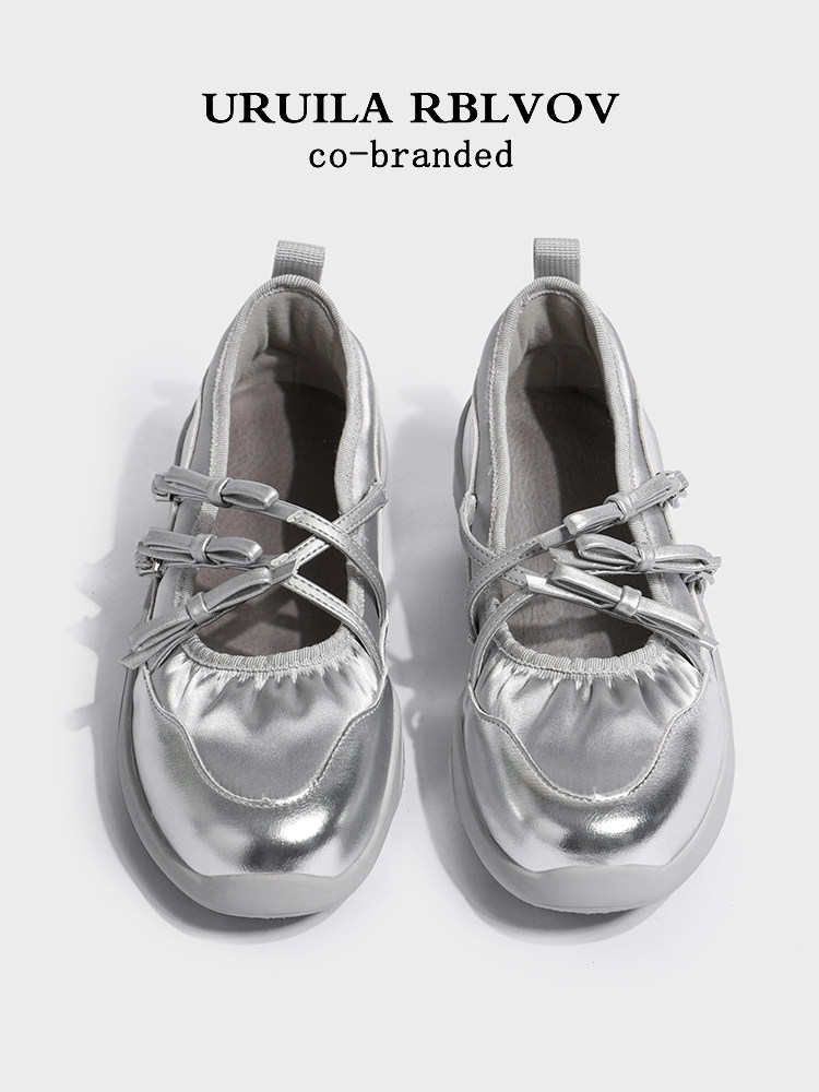 URUILA RBLVOV SILVER MARY JANE SINGLE SHOES WOMENS 2025 SPRING AND AUTUMN NEW SPORTS PLATFORM FUNCTIONAL BALLET SHOES