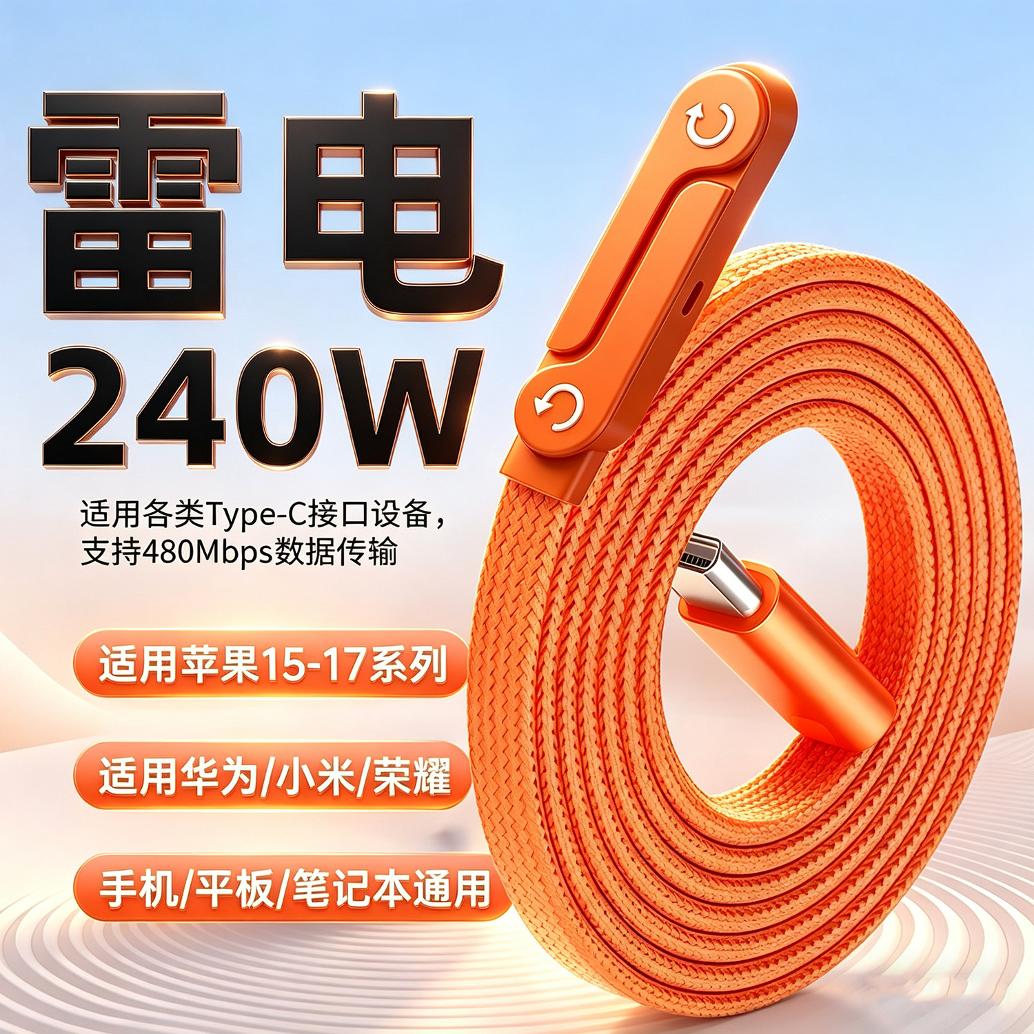 雷电PD240W超级快充智能断电线