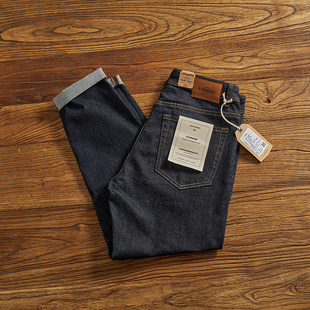 男舒适弹力复古宽松直筒锥形深色牛仔裤 原色ONE WASH丹宁牛仔长裤