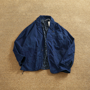 潮款 高街休闲单西服男女水洗蓝染宽松潮流百搭小众牛仔服外套 美式