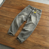 复古高级感烟灰色牛仔裤 牛仔长裤 男直筒微锥重磅秋冬新款 做旧工装