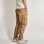 裤 男新款 百搭美式 工装 潮牌小直筒锥形休闲弹力水洗做旧裤 子卡其色