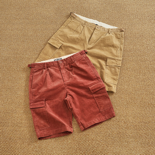 中裤 水洗做旧灯芯绒面料夏季 工装 五分裤 男多口袋直筒复古休闲短裤