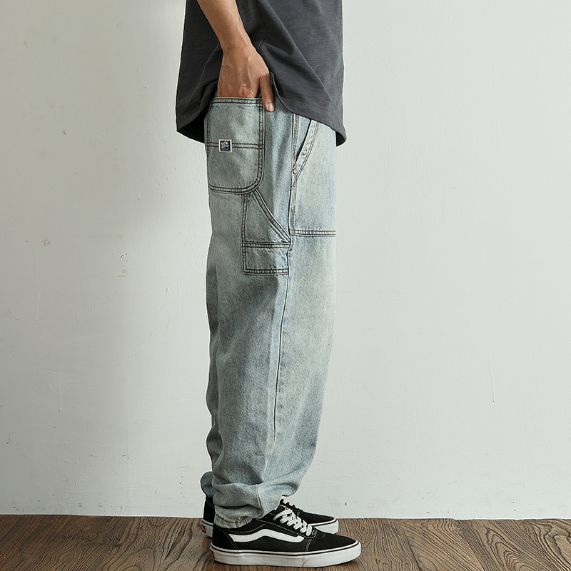 美式休闲伐木工装牛仔长裤男百搭