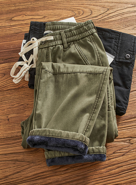 秋冬重磅厚实加绒工装裤男士宽松休闲裤日系复古军事风潮牌长裤