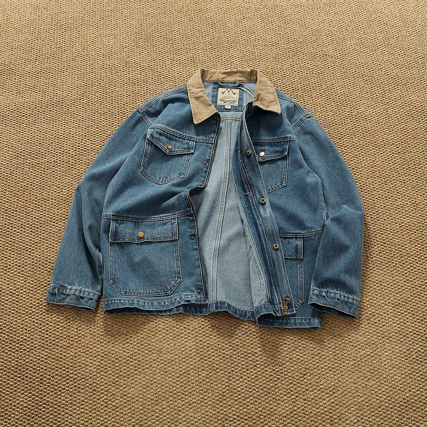 撞色拼接翻领牛仔外套男美式休闲基础款百搭做旧水洗复古工装夹克,男装,牛仔外套,淘宝优惠券,粉丝福利购,淘宝优惠卷