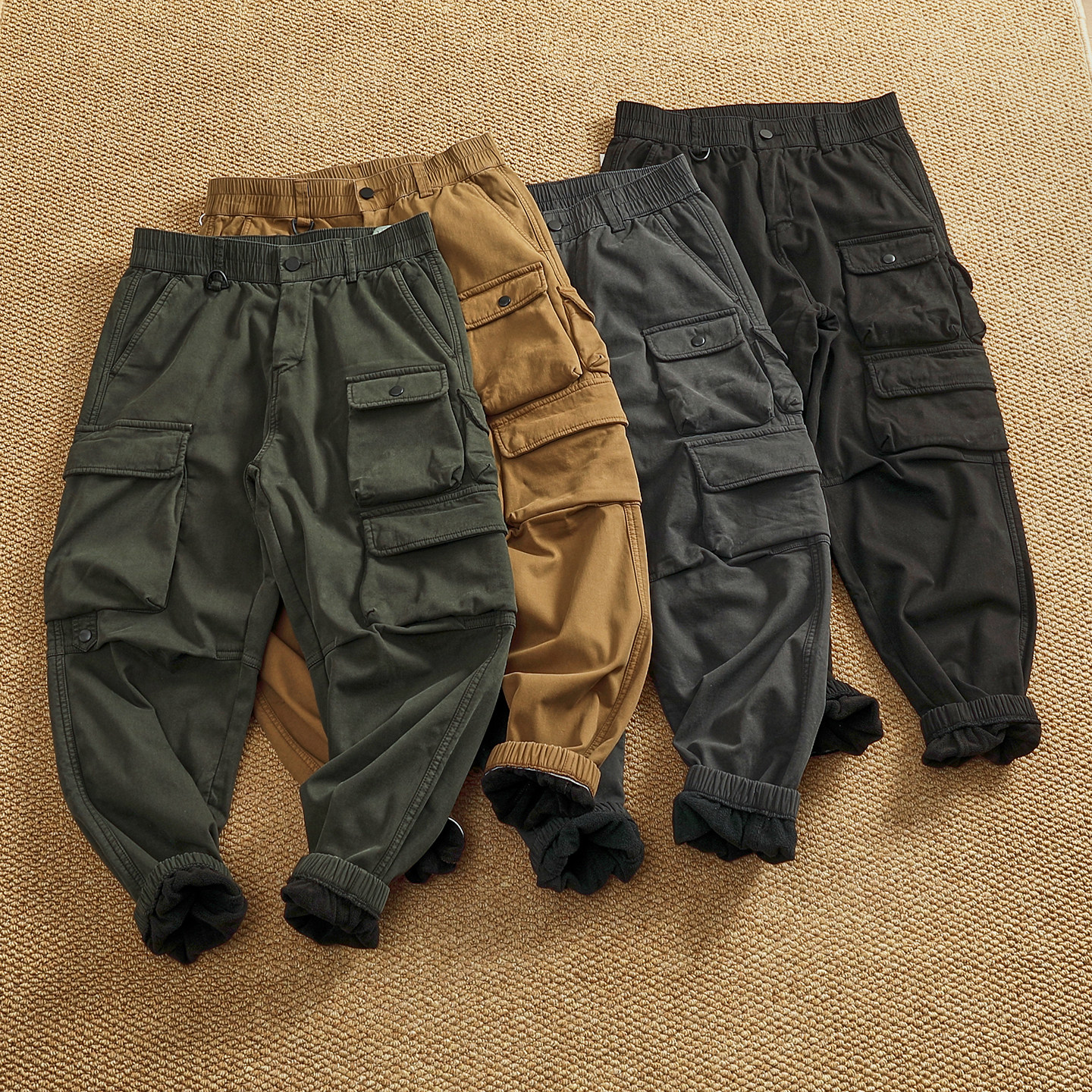 美式工装裤男潮牌秋冬加绒加厚复古抽绳束脚库宽松机能运动休闲裤