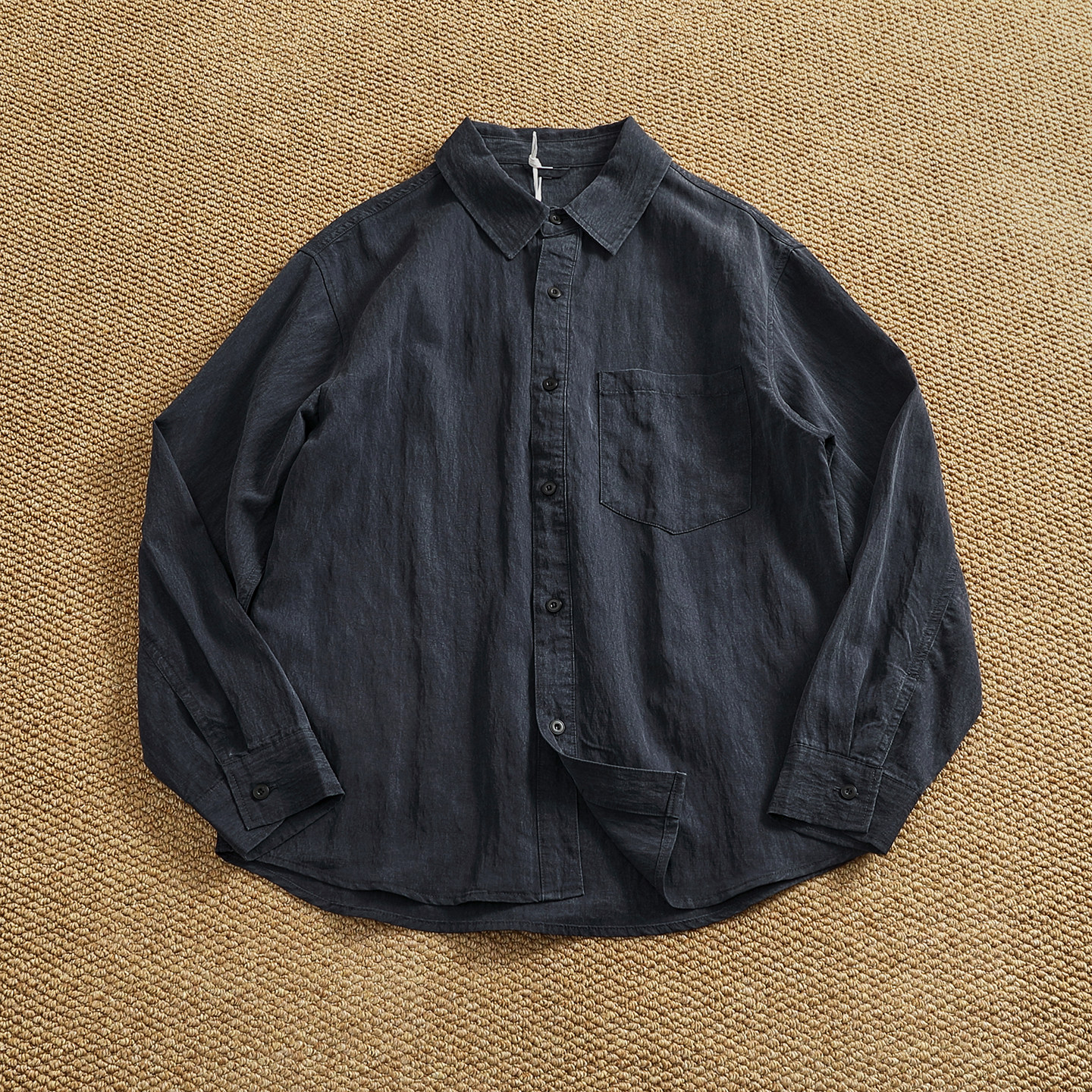 莱赛尔天丝垂感长袖衬衫男 宽松复古休闲透气防晒衬衣薄款外套