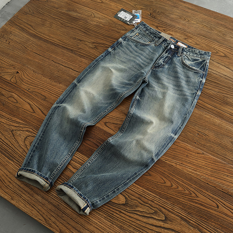 高端赤耳牛仔长裤牛仔裤复古微弹