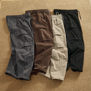 男士 秋季 重工水洗弹力工装 裤 子 宽松百搭潮流拼接直筒锥形休闲长裤