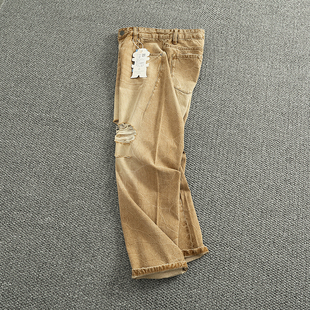 薄裤 高街破洞长裤 牛仔裤 美式 潮 男宽松直筒阔腿休闲裤 2025春夏新款