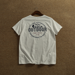 双面户外印花阿美咔叽风纯棉半袖 T恤 男夏新款 复古肌理竹节纱短袖