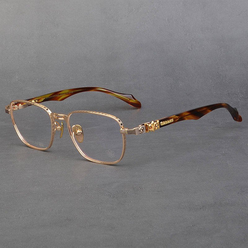 潮牌奢华百搭超轻纯钛眼镜架女素颜金色方形复古近视眼镜框男个性