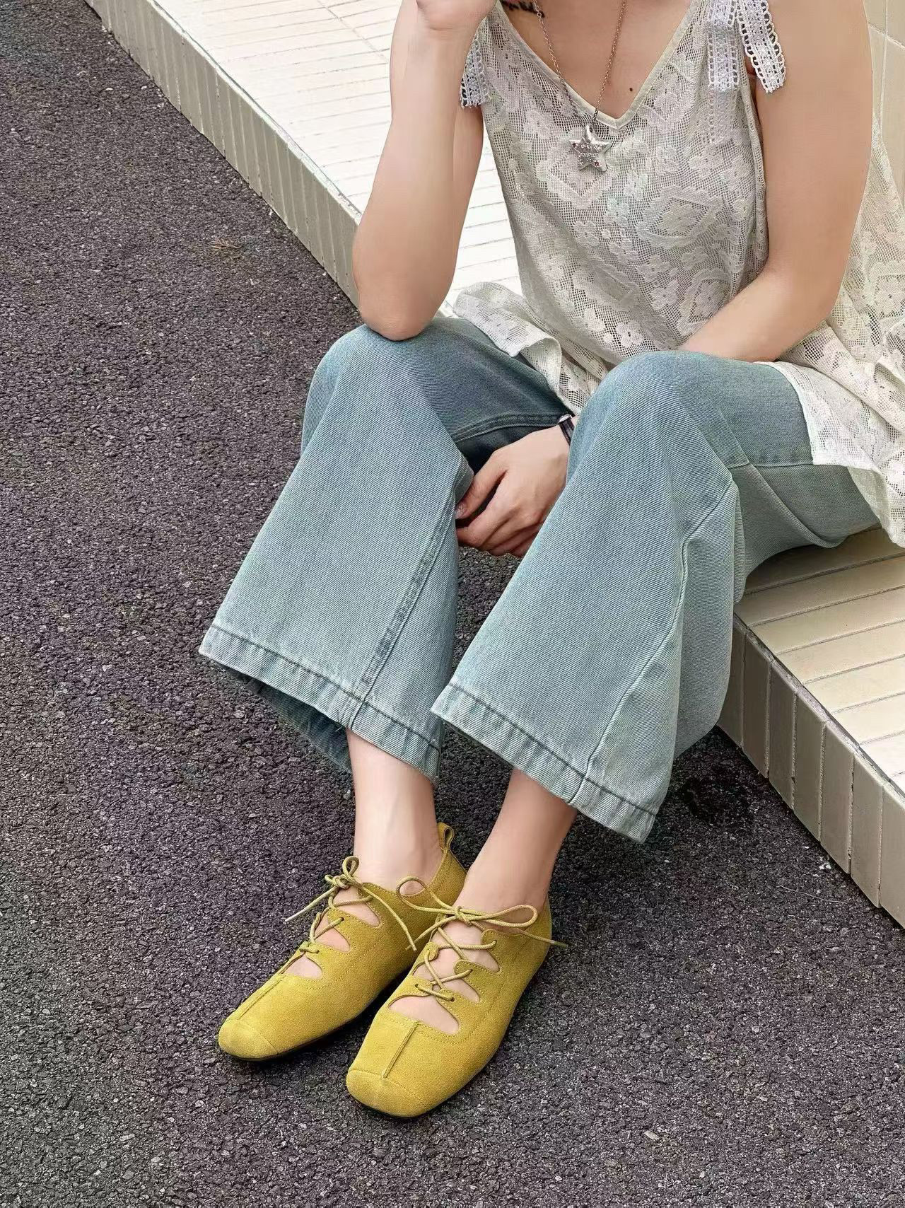 成功鸟2026秋季新款仙女风韩版方头低跟单鞋女真皮平底芭蕾舞鞋女图片