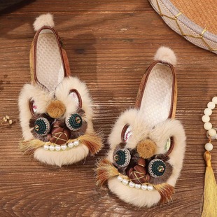 原创非遗纯手工平底虎头拖鞋女成人单鞋民族风牛筋底国潮汉服棉鞋