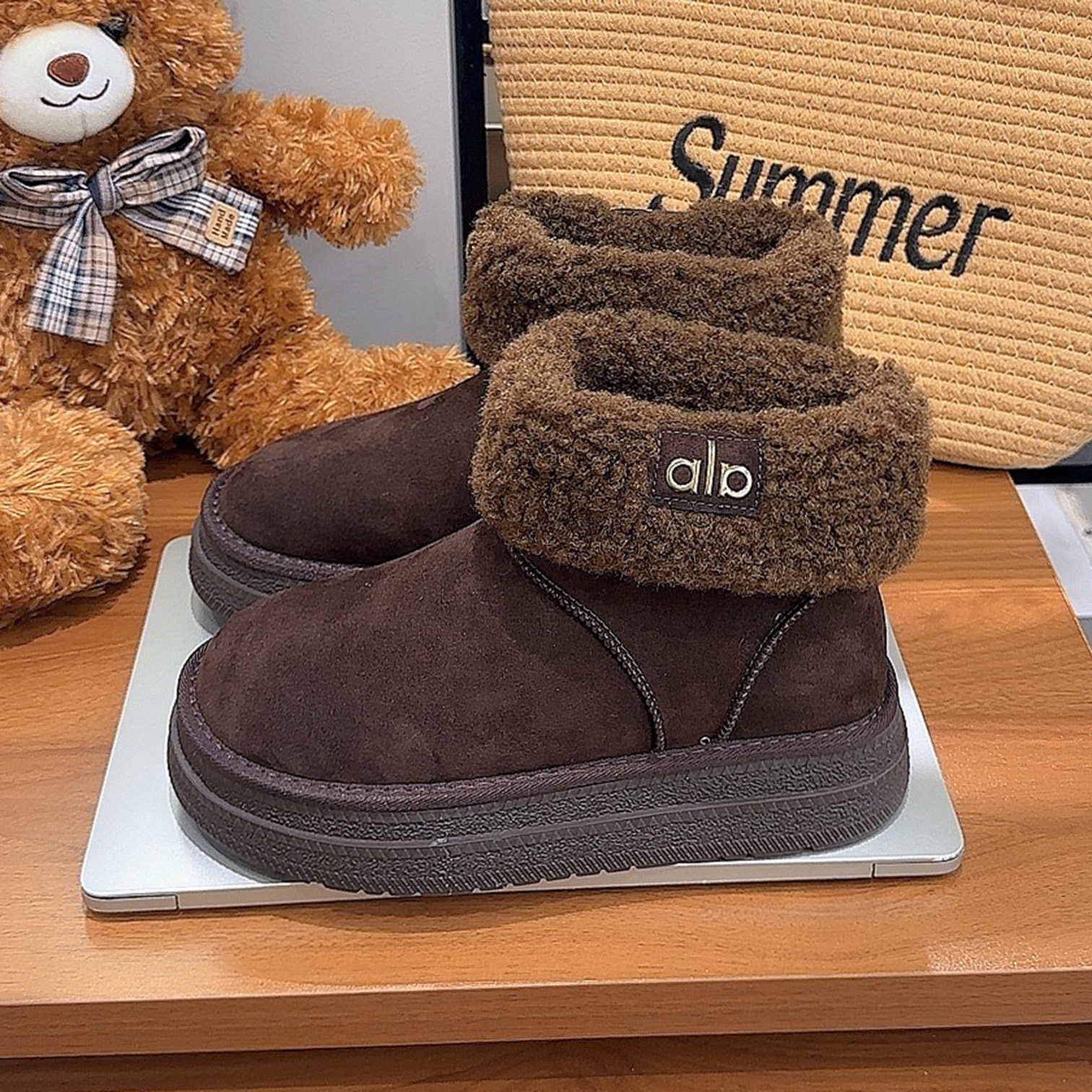 厚底面包雪地靴加绒防滑保暖棉靴