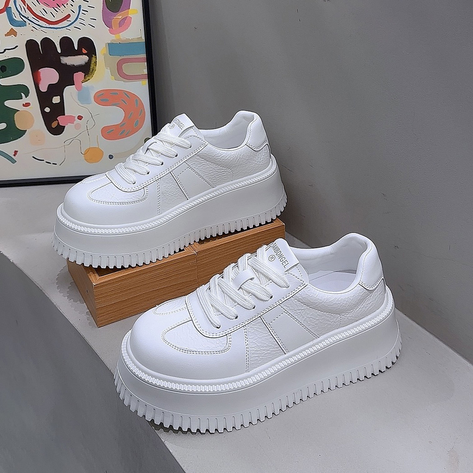 小个子增高厚底松糕鞋真皮小白鞋