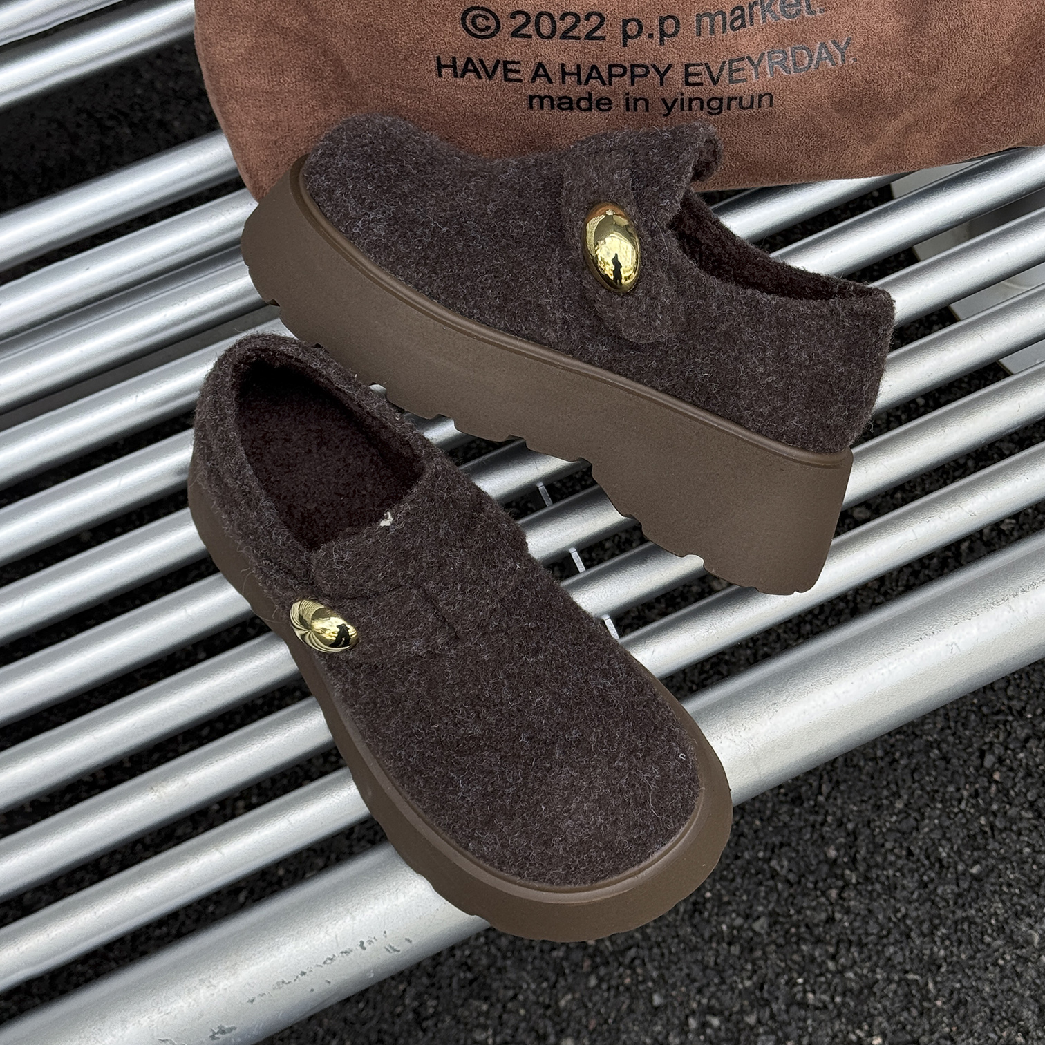 秋冬加绒保暖棉鞋一脚蹬乐福鞋