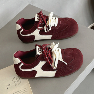 女2025新款 大头面包鞋 百搭双鞋 潮鞋 带洋气时尚 磨砂皮内增高德训鞋