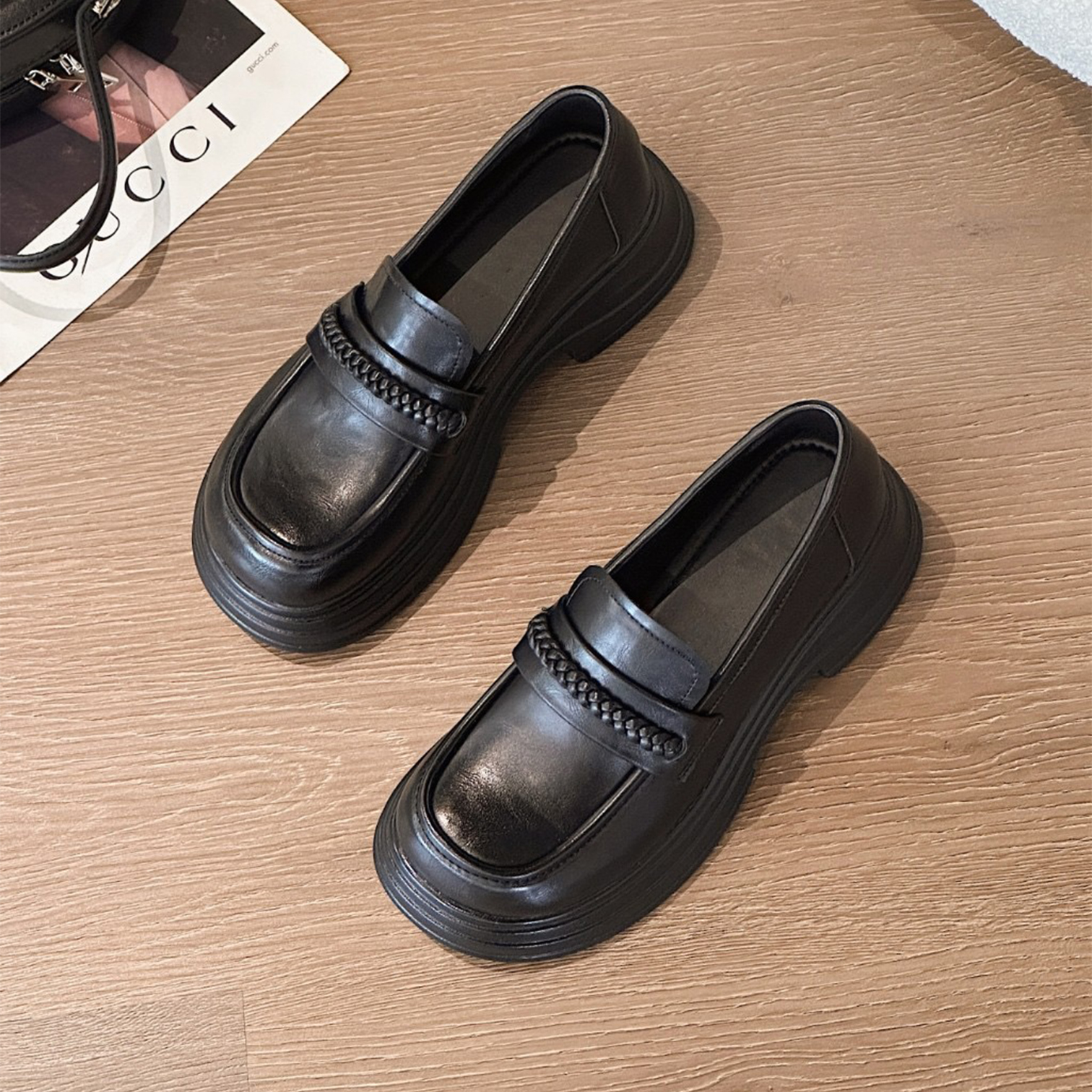 黑色乐福鞋软底女士秋鞋厚底单鞋