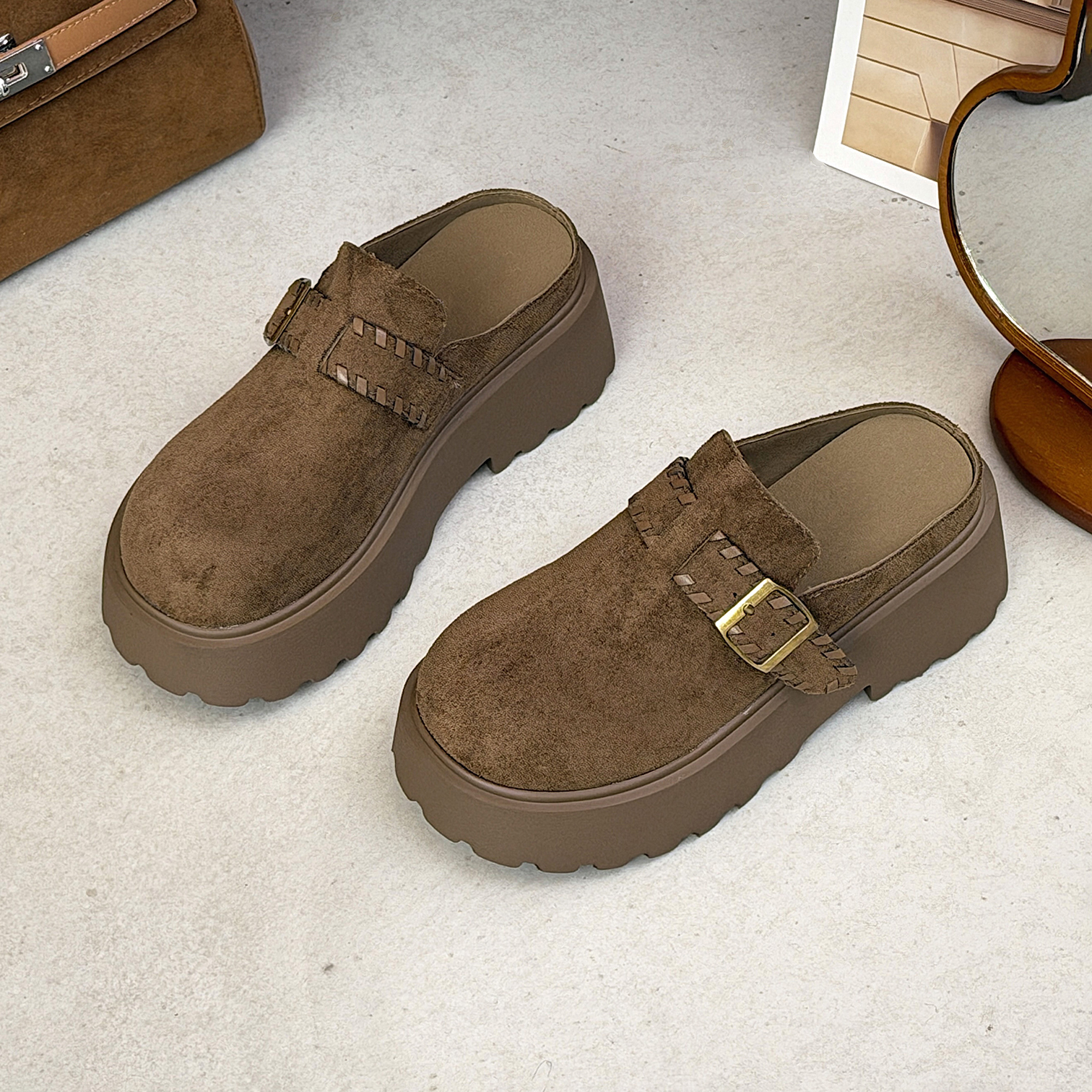 增高厚底勃肯包头半拖鞋外穿百搭