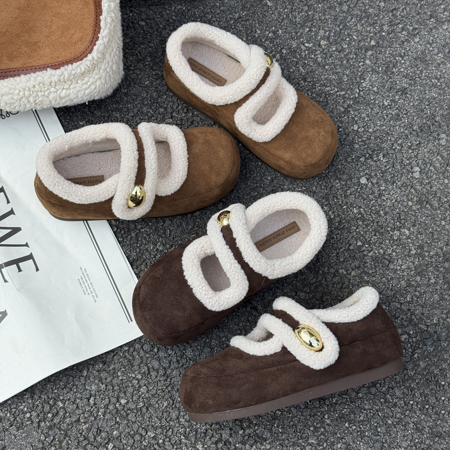 秋冬加绒加厚东北羊羔毛保暖棉鞋