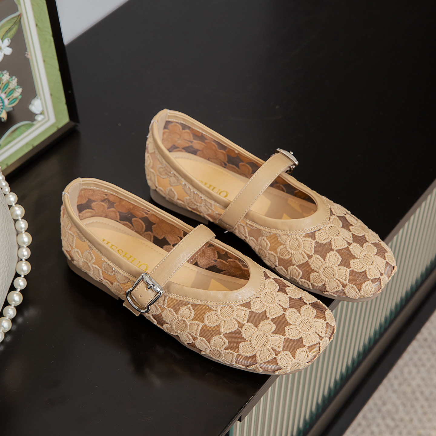 复古风绣花网面透气玛丽珍鞋女2026新款夏外穿凉鞋一字扣平底单鞋,女鞋,玛丽珍鞋,淘宝优惠券,粉丝福利购,淘宝优惠卷