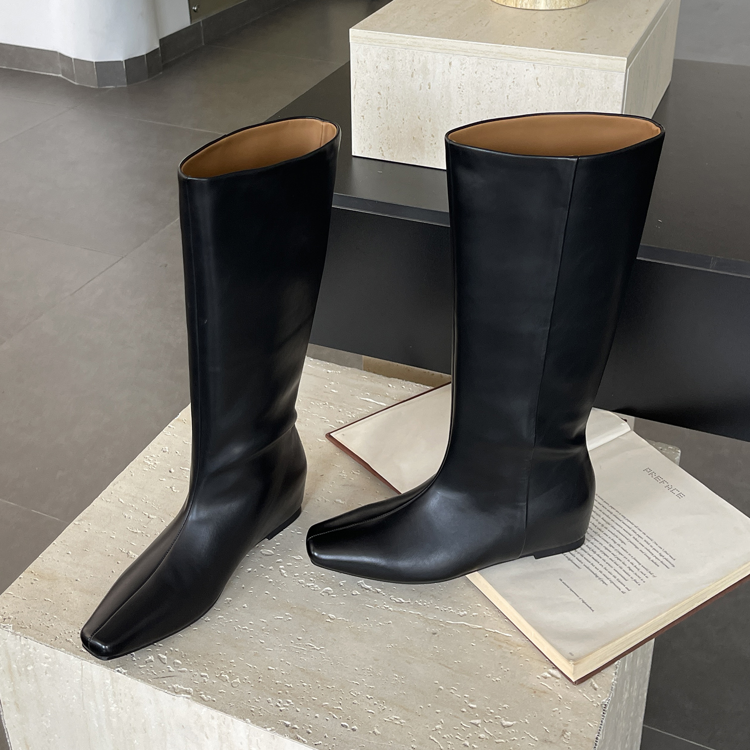 内增高长筒靴不过膝高筒骑士靴