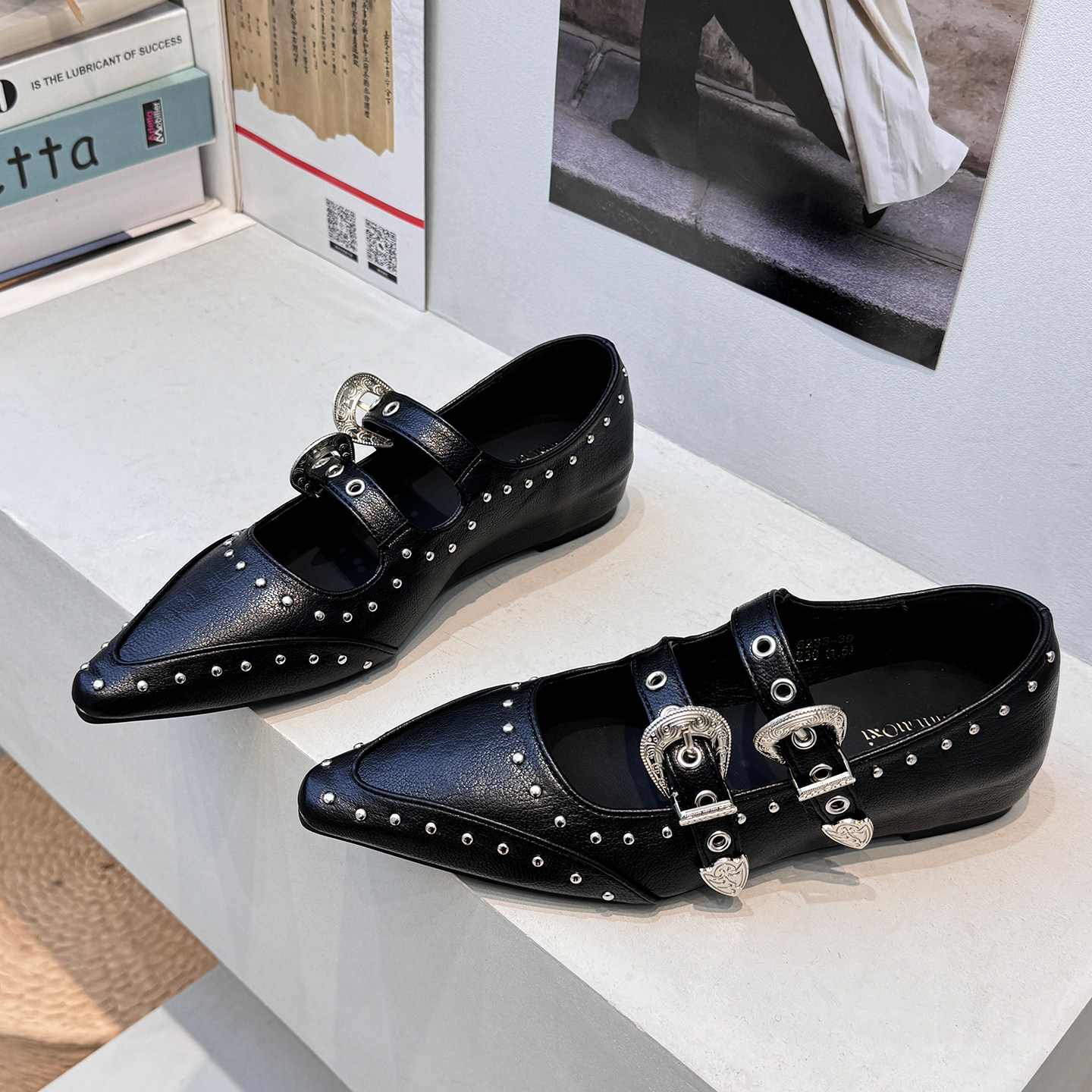 尖头铆钉黑色玛丽珍鞋女2026新款气质百搭布洛克德比鞋内增高单鞋,女鞋,牛津鞋/布洛克鞋/德比鞋,淘宝优惠券,粉丝福利购,淘宝优惠卷