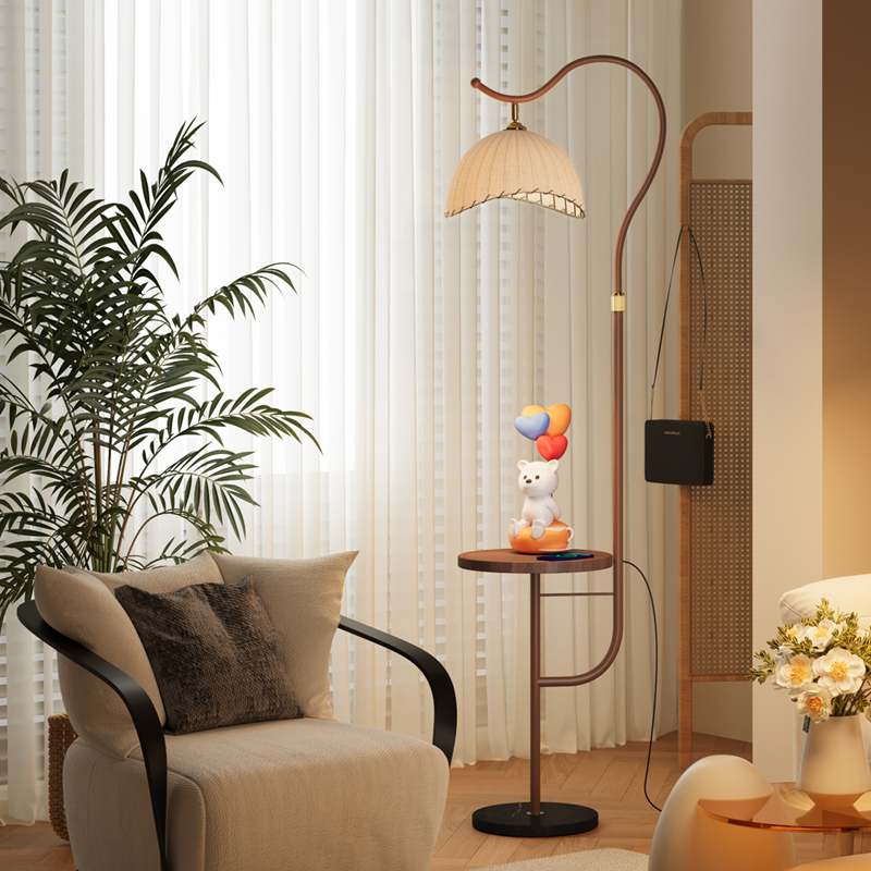 侘寂风落地灯客厅沙发旁卧室床头灯温馨茶室民宿无线充电立式台灯