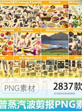 潮流复古怀旧美式波普蒸汽波风格剪报拼贴画PNG免扣平面设计素材