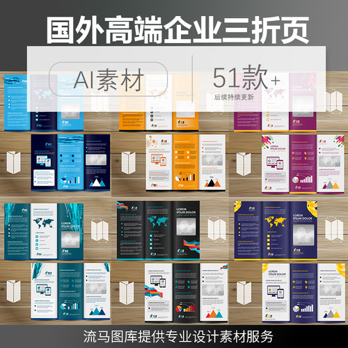国外简约高端公司企业介绍手册三折页商务大气ai矢量设计素材模板