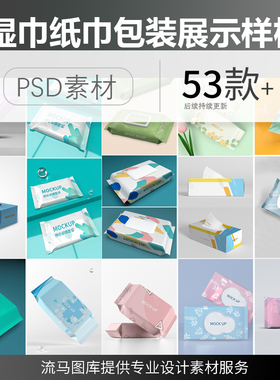高端盒装袋装湿巾纸巾多角度样式包装设计展示样机PSD素材模板