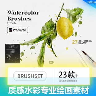 创意真实质感水彩专业绘画纸张肌理调色板画笔Procreate套装素材