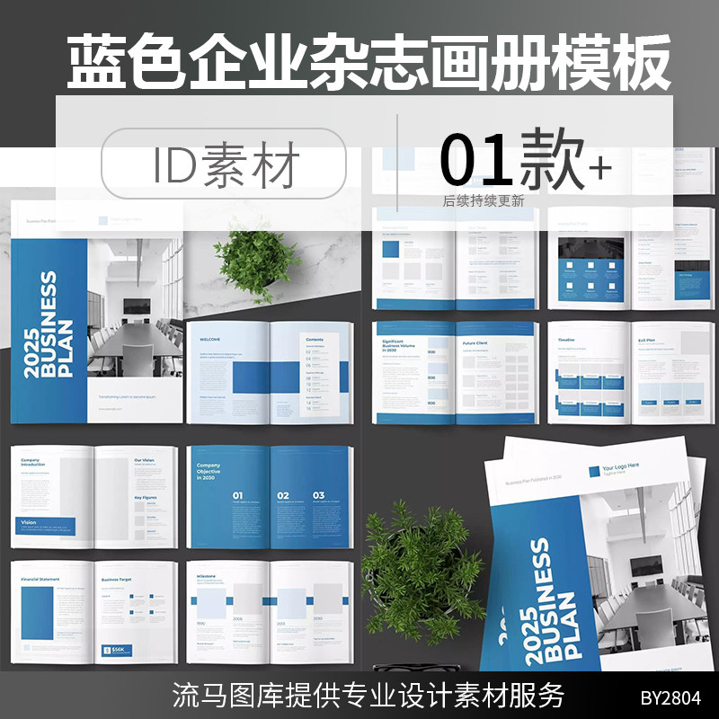 国外简约高端的蓝色企业杂志宣传画册杂志地产楼书ID设计素材模板