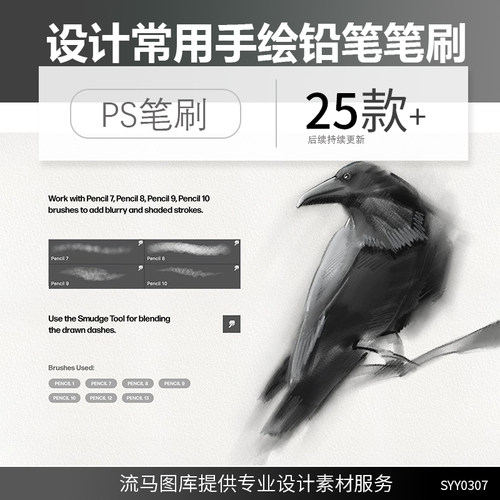 国外高端设计师常用25支铅笔Photoshop画笔手绘笔刷ABR格式素材