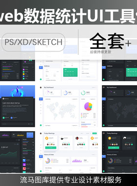 简约互联网大数据信息统计Web仪表板UI工具包SKETCH XD素材PS模板