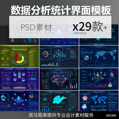互联网数据可视化系统分析统计图形图表UI设计界面PSD素材模板
