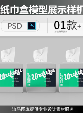 高品质纸巾盒抽纸盒模型包装图案设计展示样机PSD素材模型模板