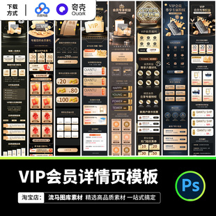高端大气黑金色系vip会员权益页详情页标签banner模板psd设计素材