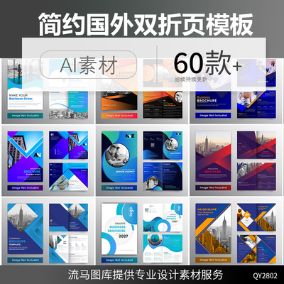 国外简约时尚商务企业两折页画册模板宣传册手册AI矢量设计素材图
