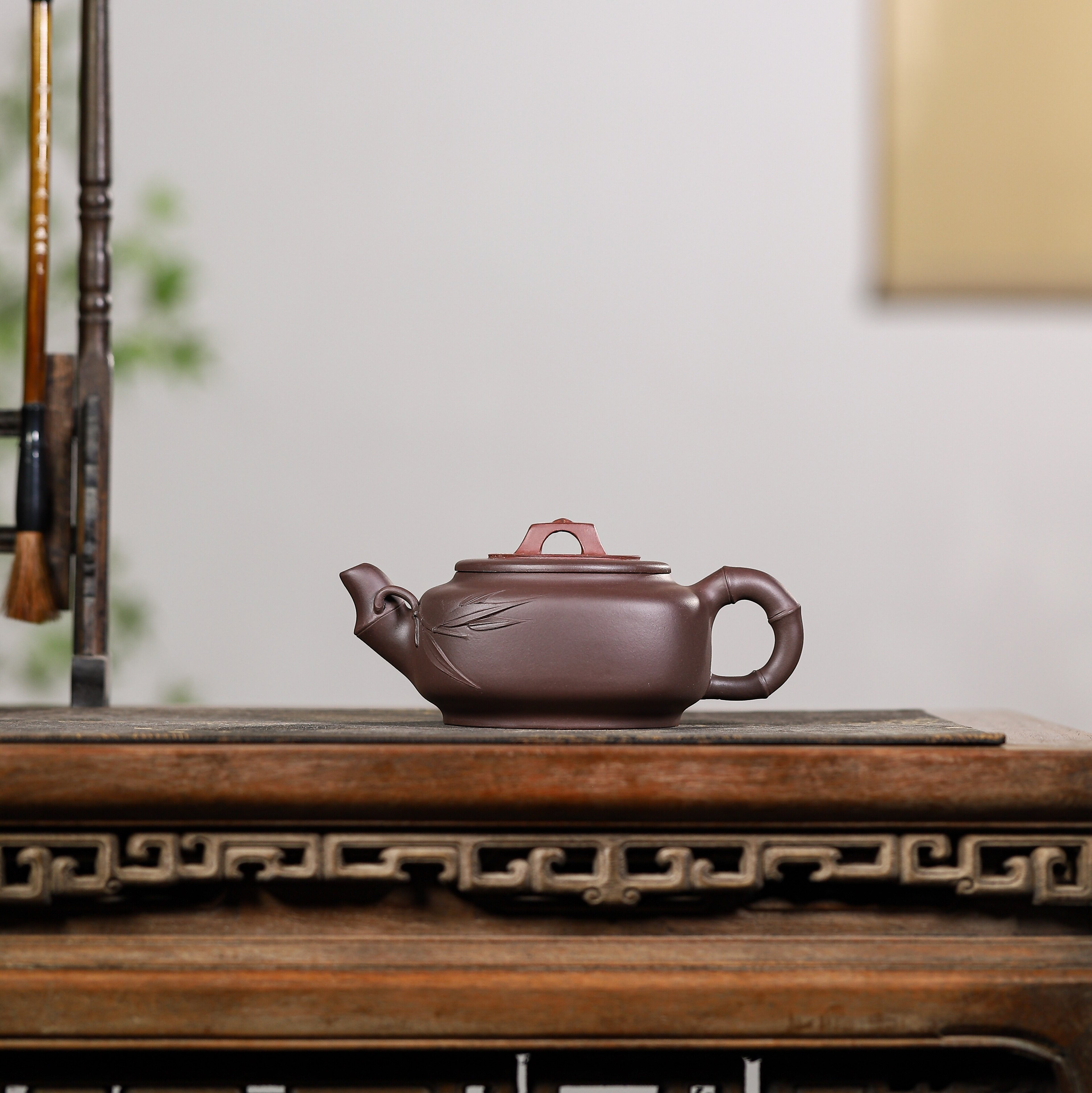 宜兴方器竹节紫砂壶纯手工大品容量泡茶壶老紫泥铺砂四方君玉壶