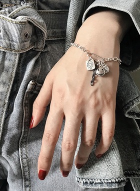 925纯银手链 笑脸手环 随性帅气手链 复古做旧工艺饰品