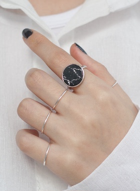 韩国黑白大理石纹情侣戒指