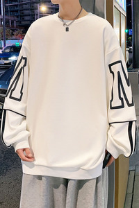 港风圆领拼接撞色秋季套头卫衣男宽松落肩潮流男上衣 WY1650-P38图片