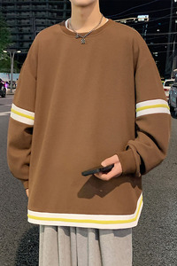 港风圆领拼接撞色秋季套头卫衣男宽松落肩潮流男上衣 WY1639-P38图片