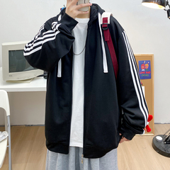 Personality student spring Hong Kong Style Long Sleeve fashion brand hooded cardigan large sweater man