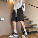 冰丝速干运动短裤男款夏季潮牌贴标宽松直筒阔腿美式休闲五分裤子，男装牛仔裤，星座209-1