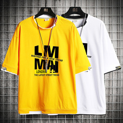 Summer cotton short sleeve t-shirt men's trend fake two loose 5-sleeve Top Men's